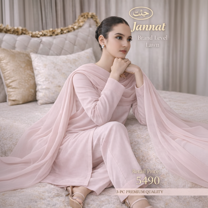 JANNAT BRAND- DYED BRANDED LAWN SHIRT,TROUSER, KRINKAL SHAFOON DUPPATA
