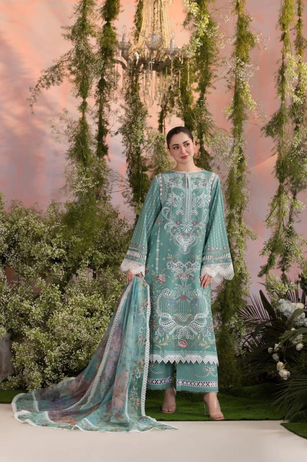 Sobia Nazir premium Lawn shirt with neck and front heavy embroidery.