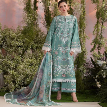 Sobia Nazir premium Lawn shirt with neck and front heavy embroidery.