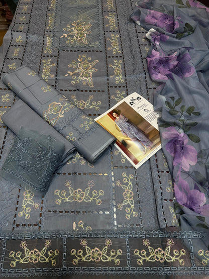 Saira Rizwan 2K26 fine quality 90/70 Lawn with Indian chiffon Dopatta, 3 Pcs Suit