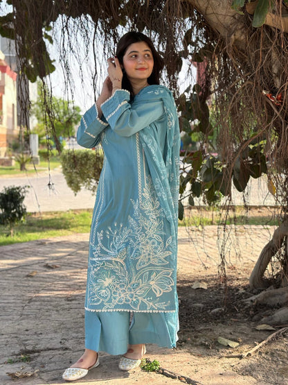 Stitched premium lawn front embroidered