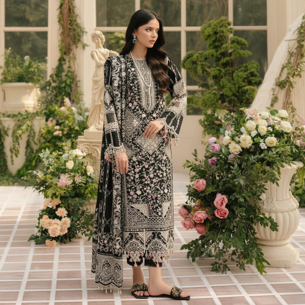 BIN ILYAS, Airjet Lawn 90/70,Front Full Heavy Embroidered