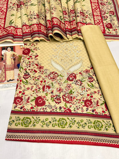 SUMMER COLLECTIONS Best Quality Pure Airjet lawn 90/70* Front Panel full Embroidered.