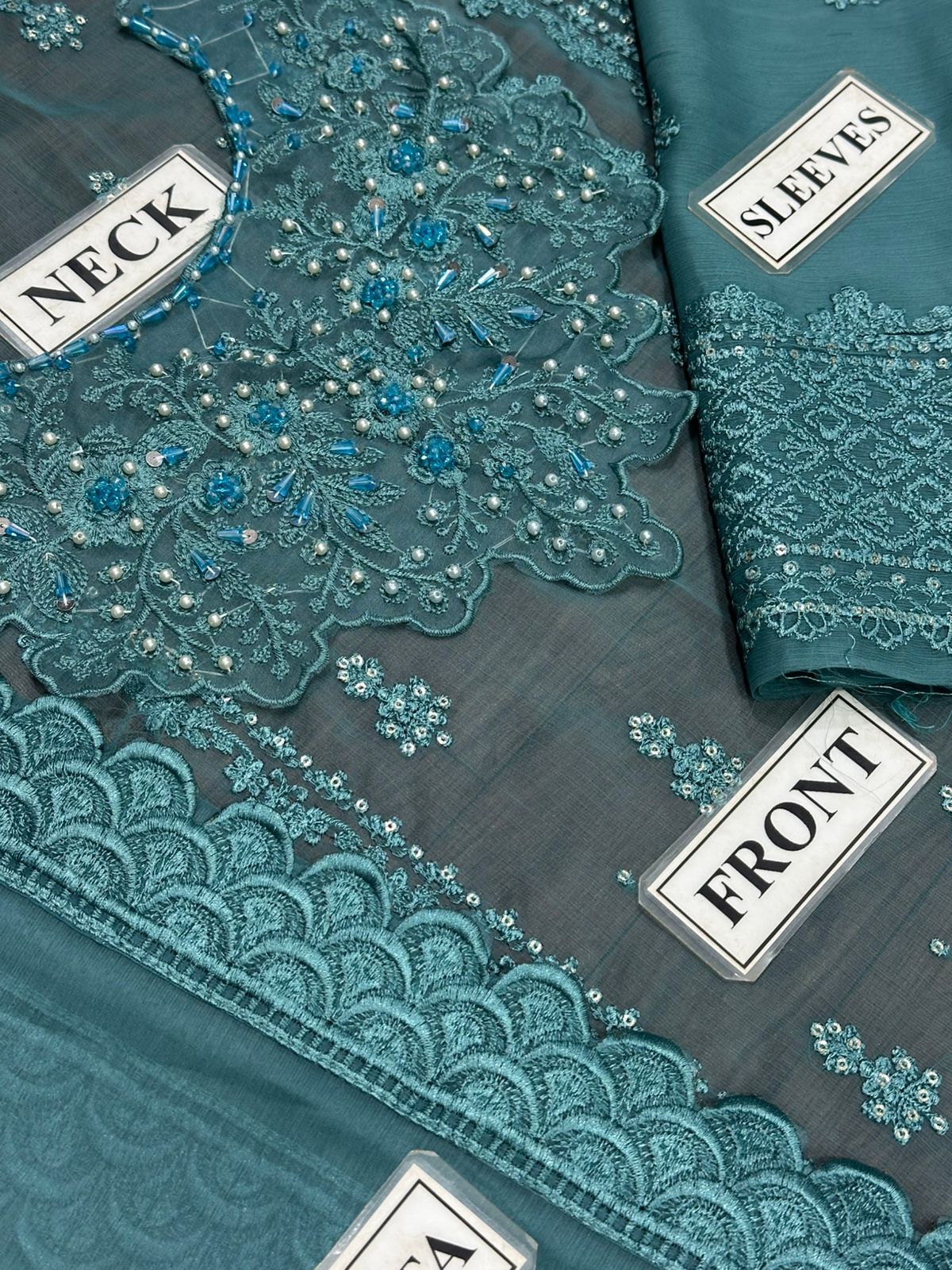 Azure CHIFFON Suit With MALAI Trouser