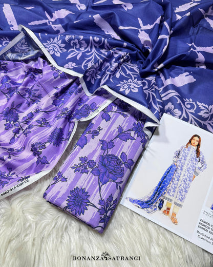 BONANZA SATRANGI*PREMIUM LAWN, PRINTED 90/70 Lawn Front,Back & Sleeves