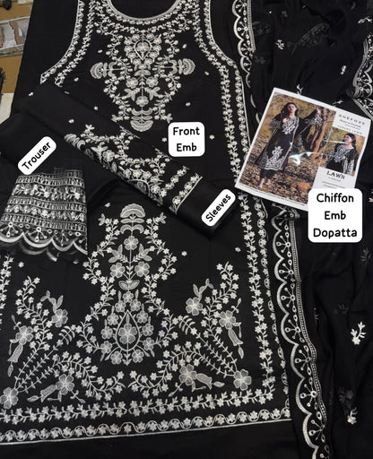 Agha Noor luxury, Fine Quality 90/70 Lawn with Ready to wear Chiffon Emb Dopatta*
