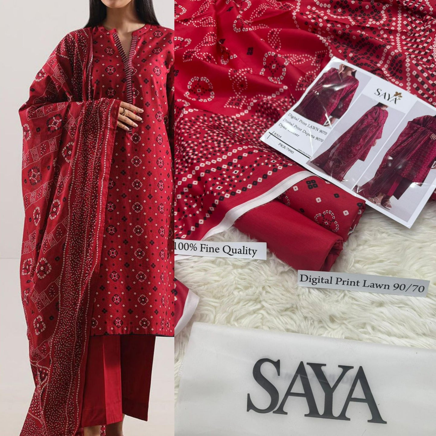 Saya, Premium Lawn, 3Pc. 12 colours