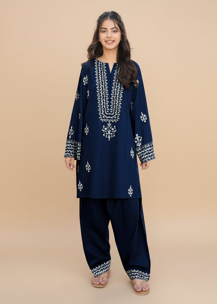 Blue shamoz embroidered kurta shalwar 6-12 years