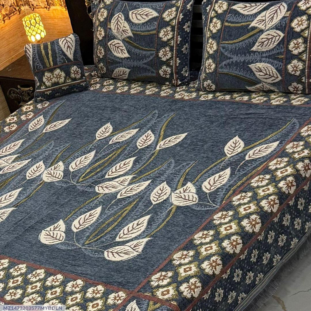 Velvet Jacquards embroidered soft  double bed sheet 4pcs