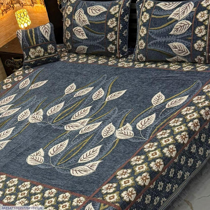 Velvet Jacquards embroidered soft  double bed sheet 4pcs