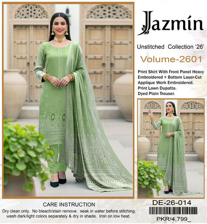 Jazmin premium lawn 90/70*
Front Panel full Embroidered ,Printed