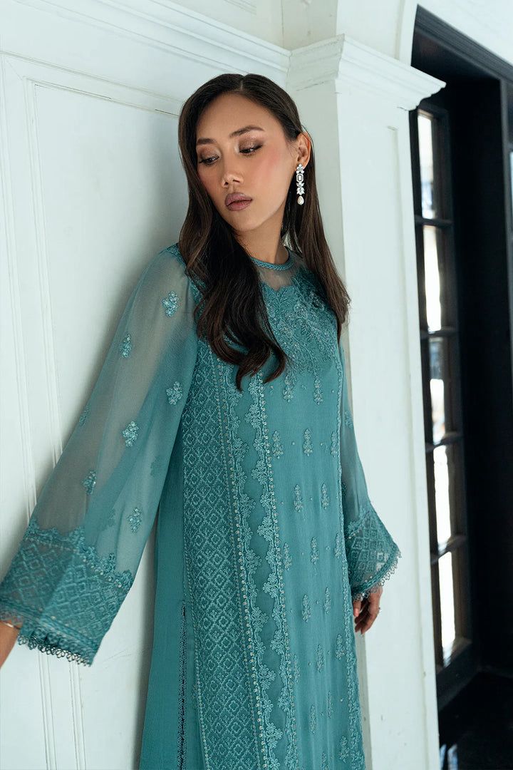 Azure CHIFFON Suit With MALAI Trouser