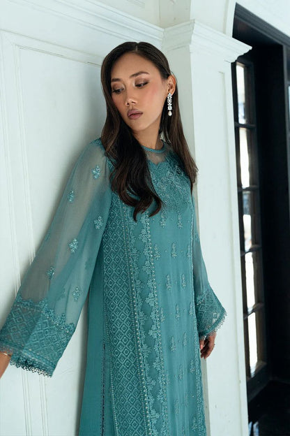 Azure CHIFFON Suit With MALAI Trouser
