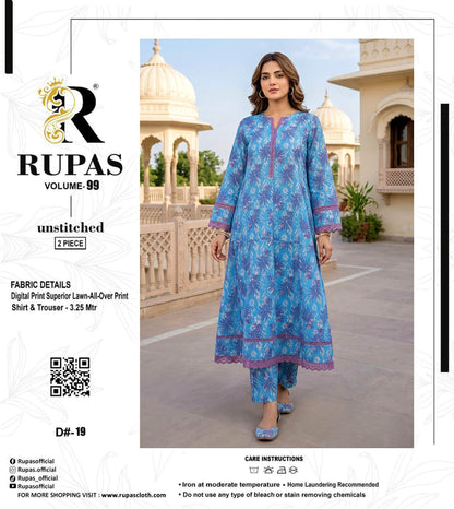 RUPAS, Digital Print Superior Lawn All-Over Print Shirt & Trouser