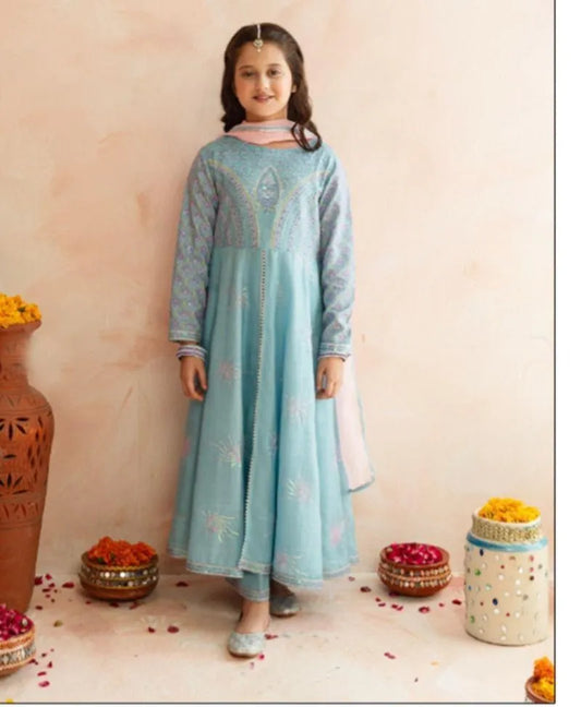 Turquoise embroidered kurta shalwar