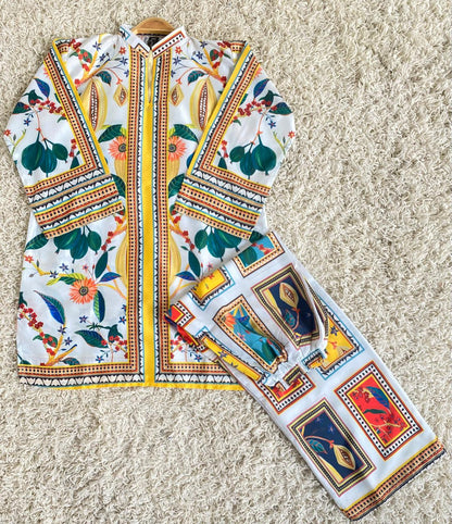 New arrival stitched 2 pcs printed shirt and  trouser