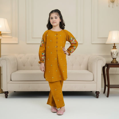Girls cotton embroidered kurta and shalwar