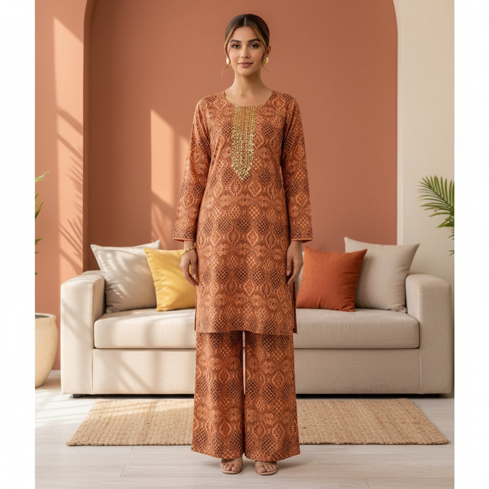 Arabic Lawn, with peach block 2Pcs
