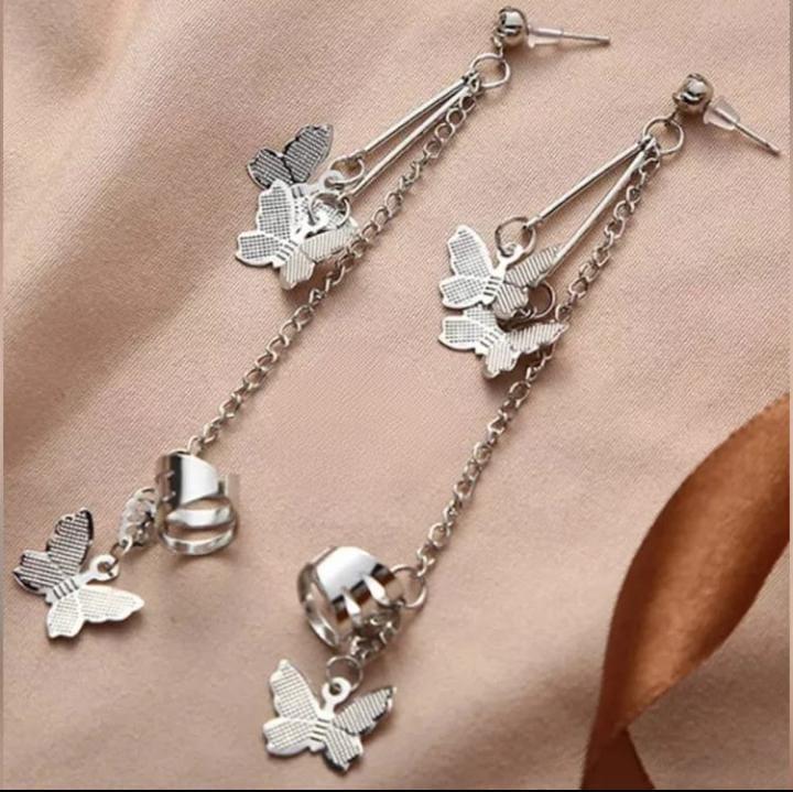 Butterfly hanging ear ring silver plated stone very charming outlook