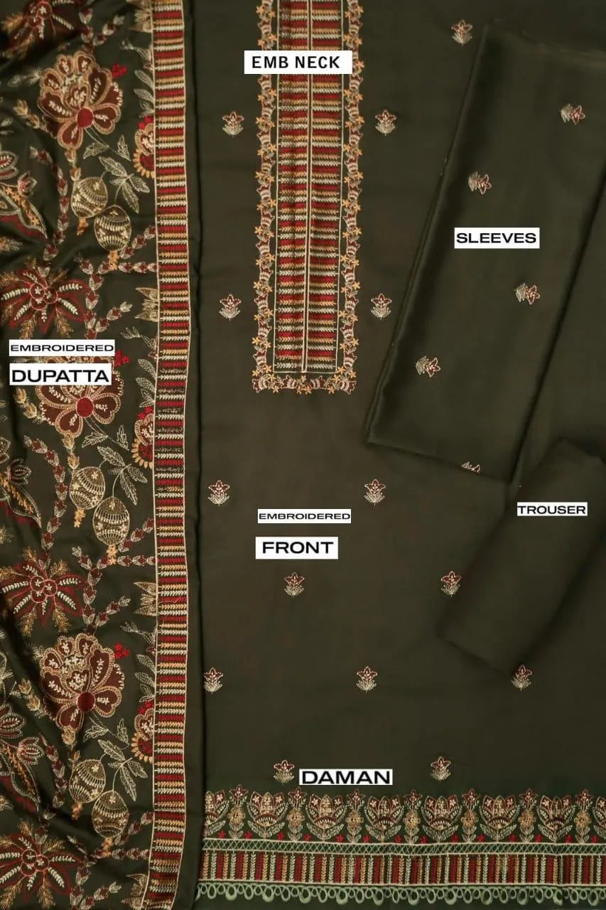 Women embroidered unstitched dress 3Pcs