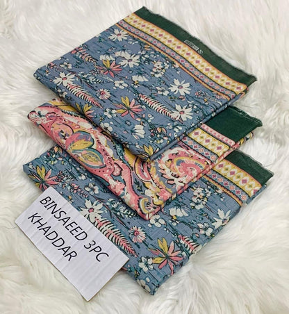 Ladies winter collection printed Karandi (Dupatta, shirt, trouser, 3Pcs)
