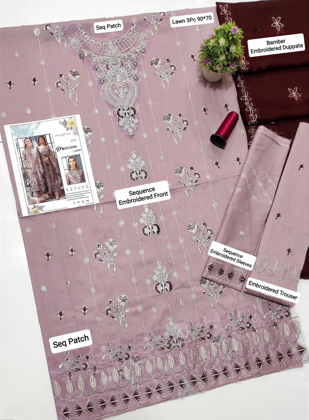 Women's unstitched embroidered dress 3pcs