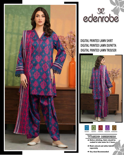 Edenrobe, Digital Printed Lawn shirt & trouser With, printed Lawn Dupatta
