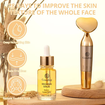 Guanjing Brighten Serum 40Ml With Facial Massager – Deep Nourishing Skin Care Set To Fade Fine Lines And Restore Youthful Glow (GJ7207)