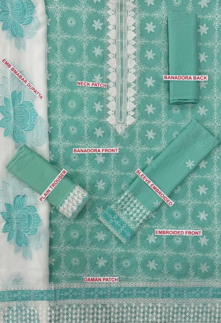 BANADORA LAWN 100-100*
3pc embroidered**Neck,Daman patch embroidered*