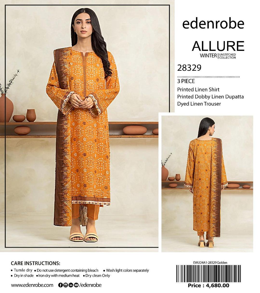 3 Piecess unstitched Linen printed  suit