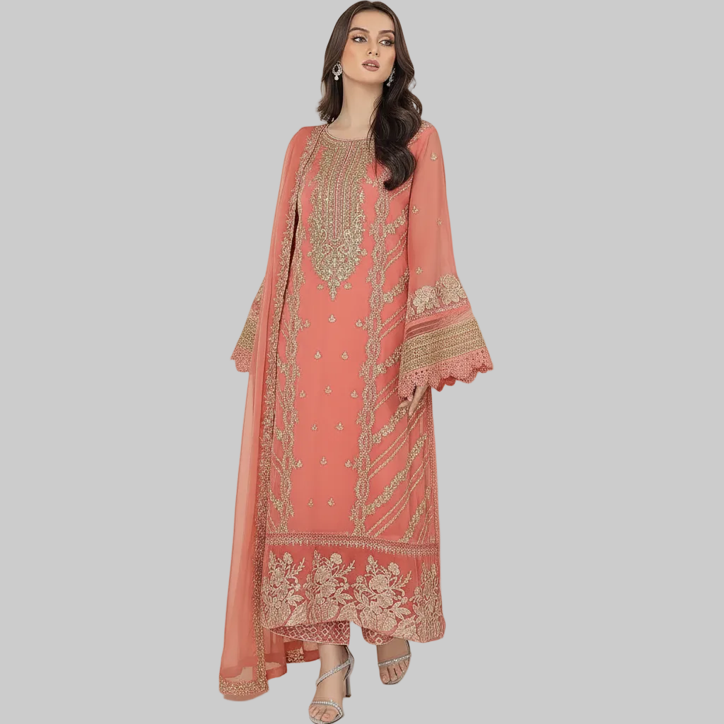 *AZURE 5177🍂Luxury Embroidered 3-Piece: Best Export Quality Airjet Lawn (90/70)*