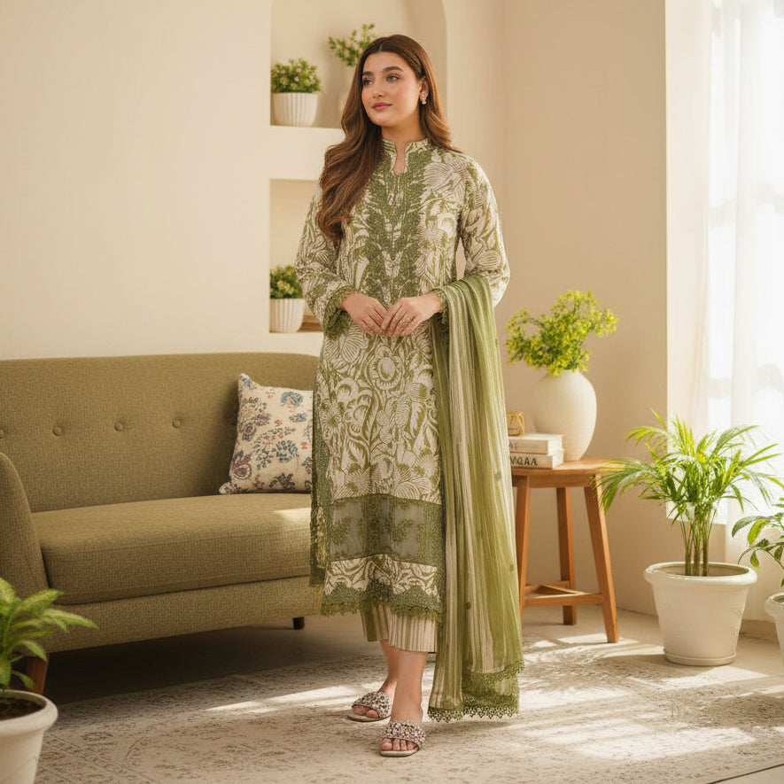Aneela’s,Fabric Details : Lawn & Chiffon