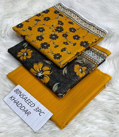 Ladies winter collection printed Karandi (Dupatta, shirt, trouser, 3Pcs)
