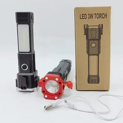 High-power Led Torch Light Rechargeable Flashlight And Multifunctional Tactical Hammer & Power Bank To Charge the Phone