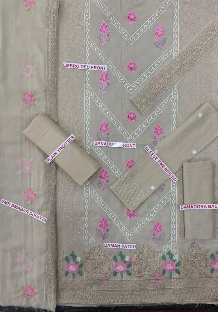 BANADORA LAWN 100-100*
3pc embroidered**Neck,Daman patch embroidered*