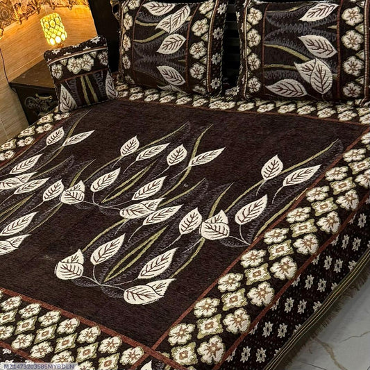 Velvet Jacquards embroidered soft  double bed sheet 4pcs