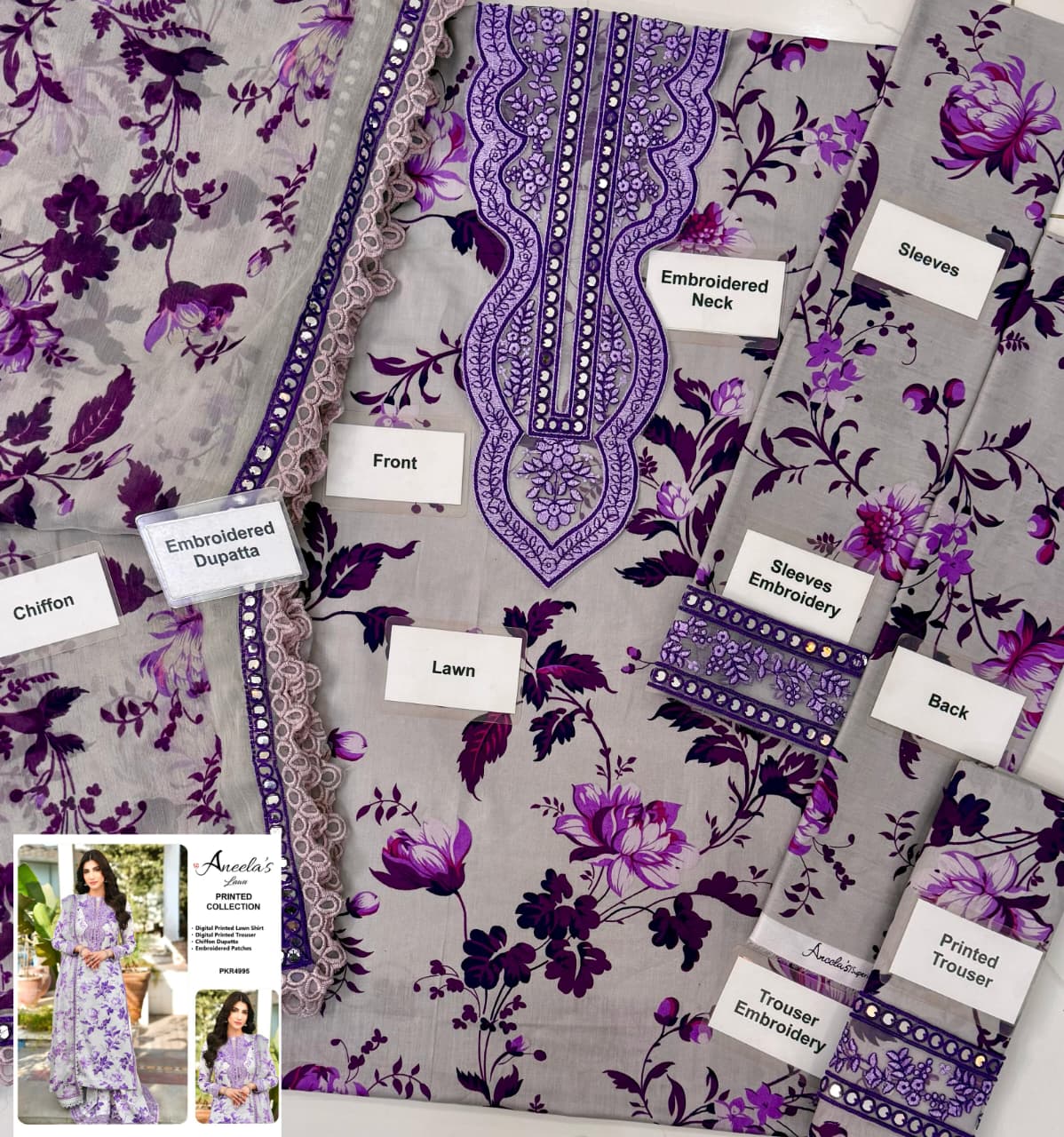 Aneela’s Collection, Fabric Lawn & Chiffon