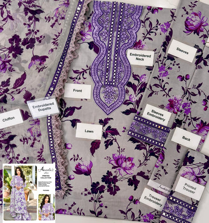Aneela’s Collection, Fabric Lawn & Chiffon