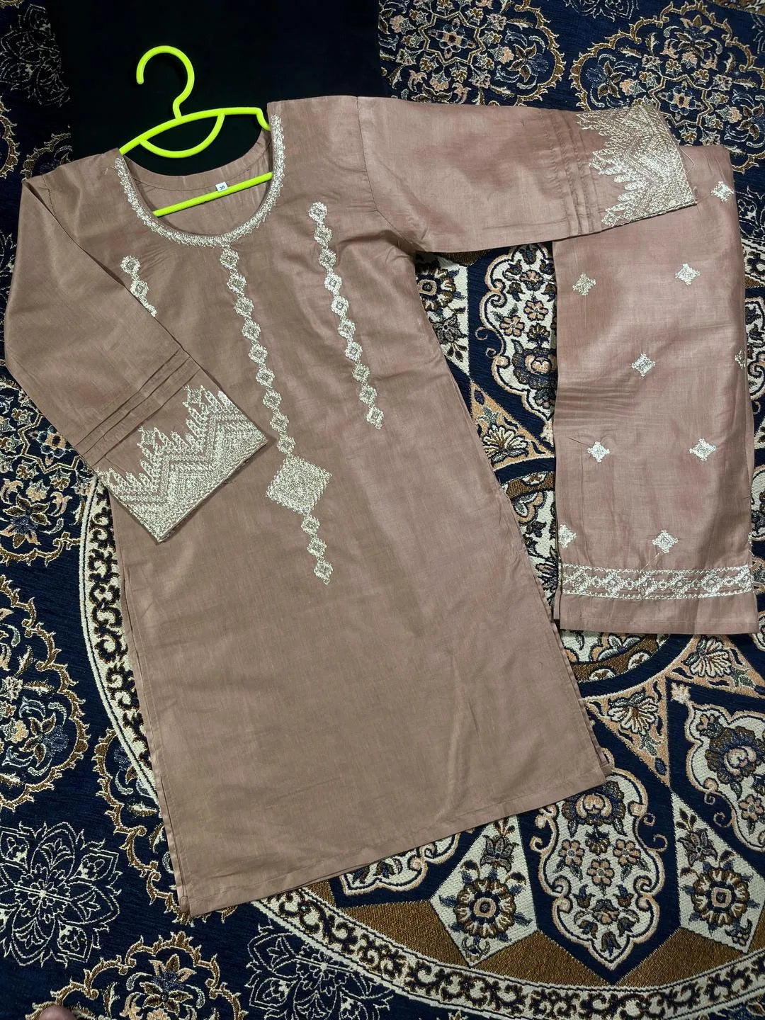 Girls cotton embroidered shirts and trouser 2PCS
