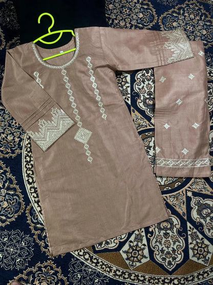 Girls cotton embroidered shirts and trouser 2PCS