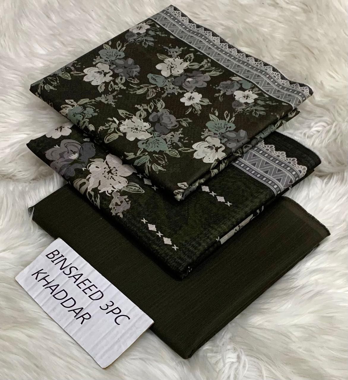 Ladies winter collection printed Karandi (Dupatta, shirt, trouser, 3Pcs)
