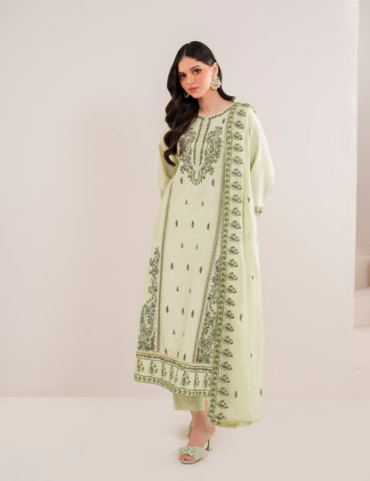 GARNET-3PC DHANAK EMBROIDERED SHIRT WITH DHANAK