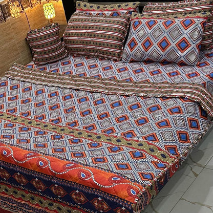7Pcs Printed Comforter Set, Cotton Mix, 100% Fine Stuff, 22 colors