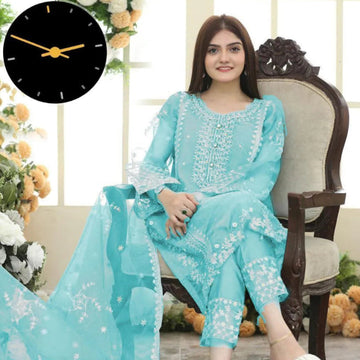 3 piece Organza embroidered suit