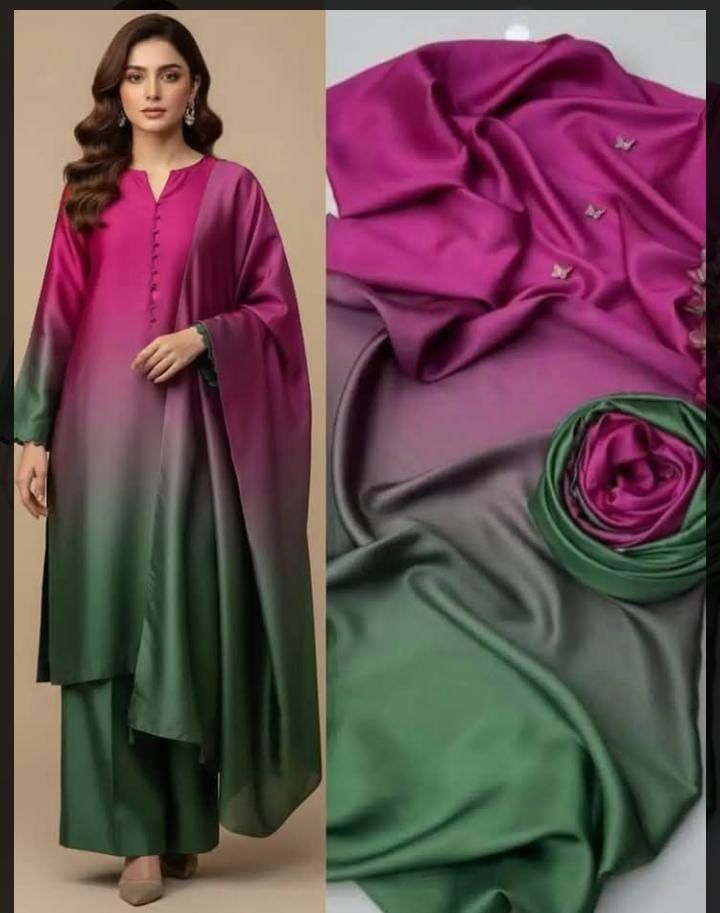 Shamoz Silk, 3PCs,Silk digital printed Dupatta
