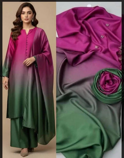 Shamoz Silk, 3PCs,Silk digital printed Dupatta