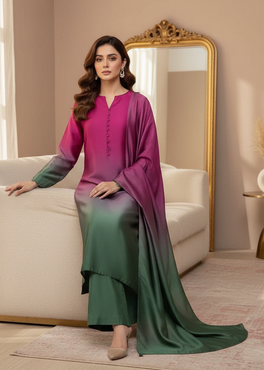 Shamoz Silk, 3PCs,Silk digital printed Dupatta