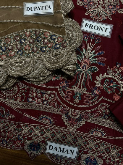 JAZMIN*Unstitched ReplicaFABRICLAWN COTTON Suit With ORGANZA Dupatta
