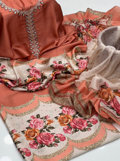 Shamoze Silk Fancy Neck Work