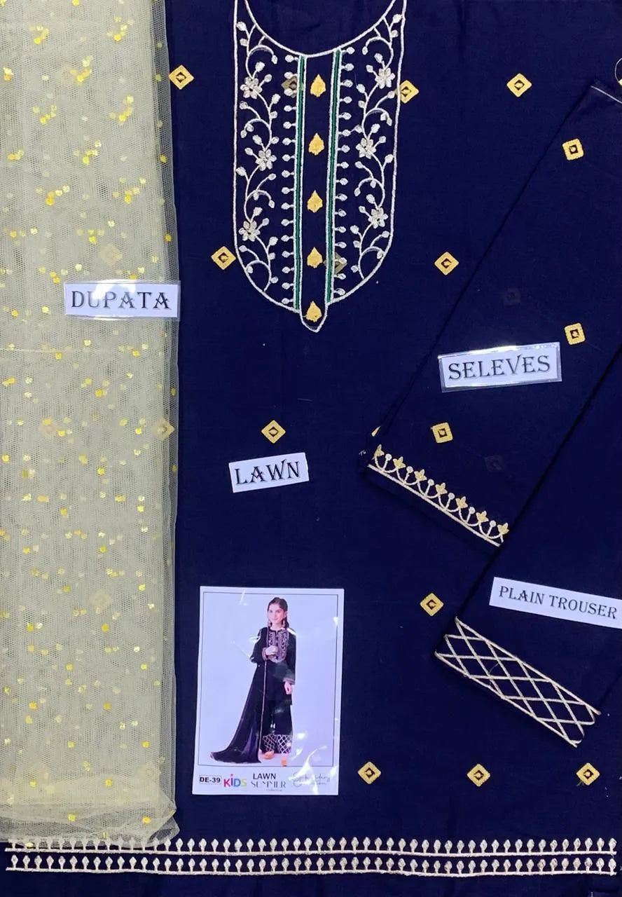 Blueish lawn embroidered Kurta shalwar